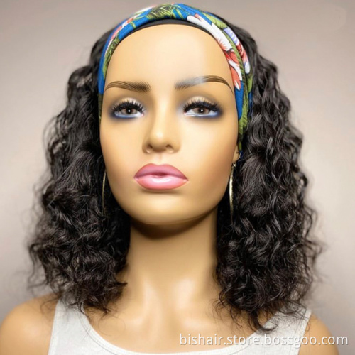 Wholesale Curly Headband Wig Short Bob Brazilian Remy Human Hair Wigs For Black Women Glueless Full Machine Made Headband Wig